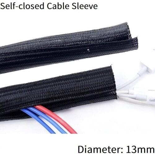 Cable Sleeve Expandable PET Braided 13mm Self Closing Pipe Hose Tube Spliter Nylon Protector Harness Sheath Black Wire Wrap