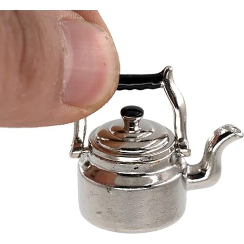 1Pcs 1/12 Doll House Miniature Vintage Metal Kettle Model Simulation Mini Kitchen Tea Pot Toy Decoration Dollhouse Accessories
