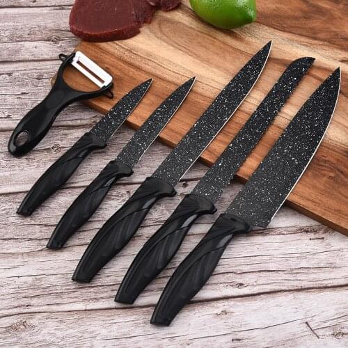 Stainless Steel Kitchen Knife Set Fruit Knife Chef Knife Meat Cleaver Bread Knife Universal Knife Black 6-piece Set