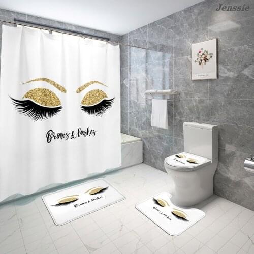Beauty Eyelashes Printed Shower Curtain Set Bathroom Bathing Screen Anti-slip Toilet Lid Cover Carpet Rugs Kitchen Home Decor