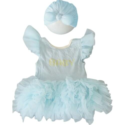2021 New 2 Pieces Fashionable Newborn Baby Girls Outfit Bow Hat Dress Set Photo Props Ins