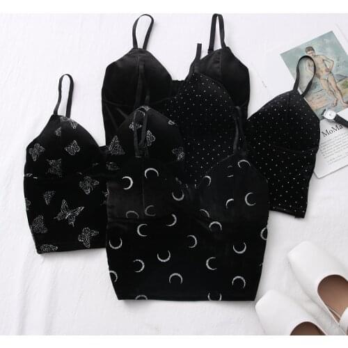 2021 new fashion all-match butterfly moon polka dot gold velvet print camisole women