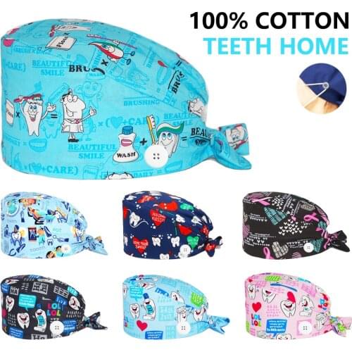 New Surgicals Hats Adjustable Teeth Printing Nursing Cap Sweatband Beauty Salon Dental Clinic Pet Shop Uniforms Work Scrubs Hat