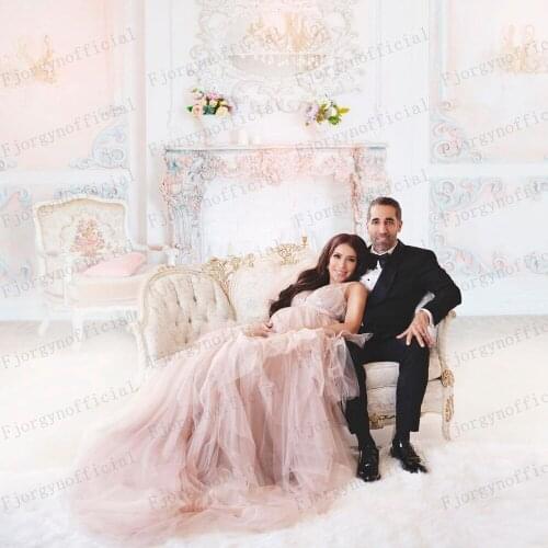 Charming Sleeveless Lace Top Tulle Skirt Matenity Dresses for Babyshower Custom Made Preganent Dress for Photography Bridal Robe