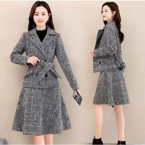 OL Work Office Lady Dress Suits 2 Two Piece Sets Elegant Women Blazer Jacket + Fashion Dresses Femme