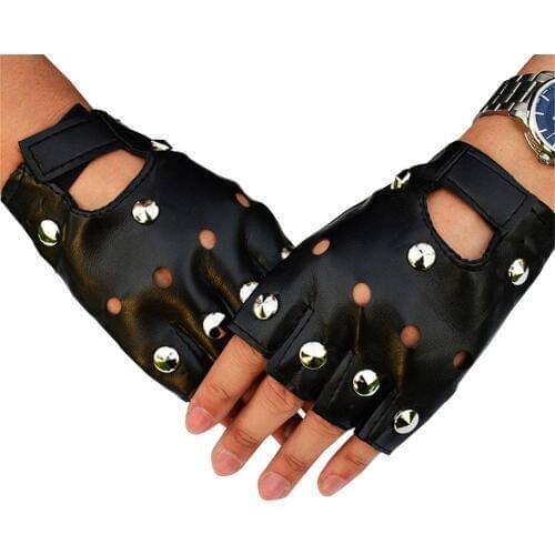 Men Cycling Gloves Half Finger PU Leather Waterproof Biker Driving Faux Black Punk Fingerless Gloves For Outdoor Sports Fitness