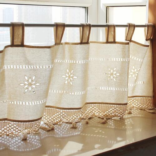 Half-curtain Hollow Embroidery Curtain Tab Top Coffee Short Curtain for Kitchen Cabinet Door