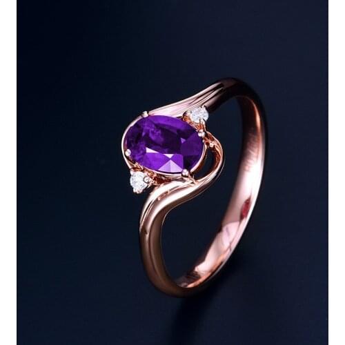 Simple Fashion Rose Gold Ring Dainty Oval Purple Crystal Ring Female Minimalist Opening Adjustable Rings For Women Wedding Gifts