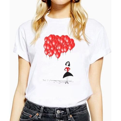 Romantic balloon girl Graphic Print Ladies T shirt Summer Casual Oversized Womens t-shirt 5 colors Female Tops