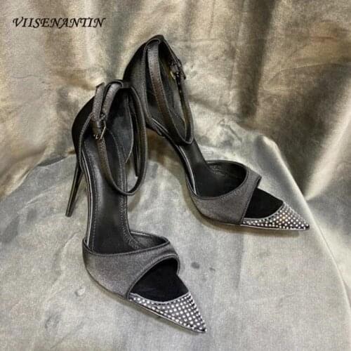 Super high heel crystal stiletto pointed sandals 2021 new female summer all-match open toe buckle high heel sandals
