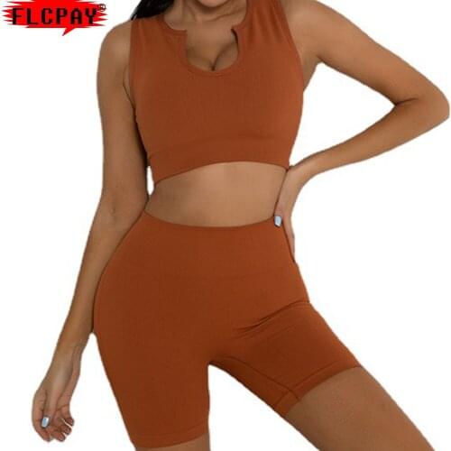 Sport Outfit For Woman Seamless Ribbed Yoga Set Sports Bra Yoga Shorts Workout Gym Leggings For Women Lingerie Set Gym Clothing