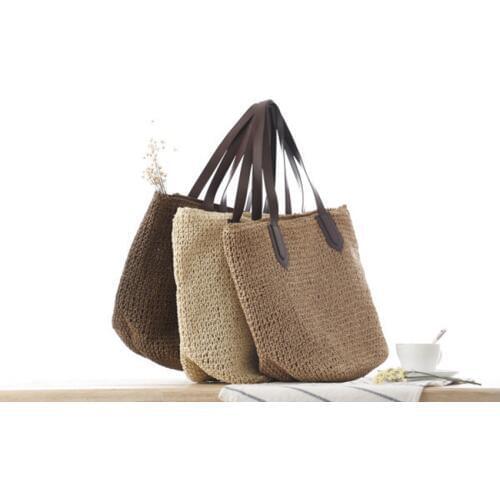 Chinese style new simple womens shoulder knit bag retro fashion travel beach leisure bag