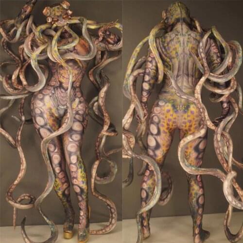 Terrible Octopus Monster Role-Playing Tight Stretch Women Men Jumpsuits Tentacle Stage Bodysuit Halloween Party Costumes