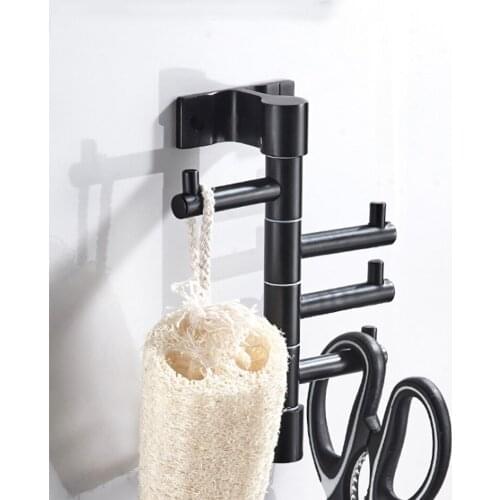 Rotating Robe Hooks Space Aluminium Black Sliver Creative Kitchen Bathroom Towel Coat Key Holder Hanger Storage 3 4 Door Hooks