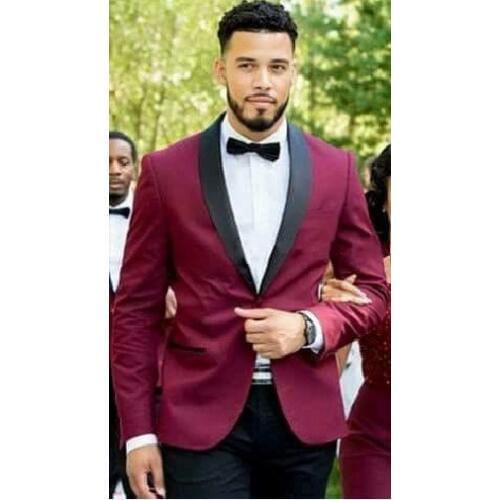 High Quality One Button Burgundy Groom Tuxedos Shawl Lapel Groomsmen Mens Wedding Suits Blazers (Jacket+Pants+Tie) W:665