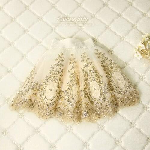 Retail 3117 Hot Fix Sequined Golden Embroidery Baby Girls Tutu Skirt Pettiskirt for kids summer Tulle Dance Skirts For 2-8 Years