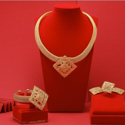 24K Dubai Jewelry sets high Quality Gold Color plated unique Design Wedding jewelry set