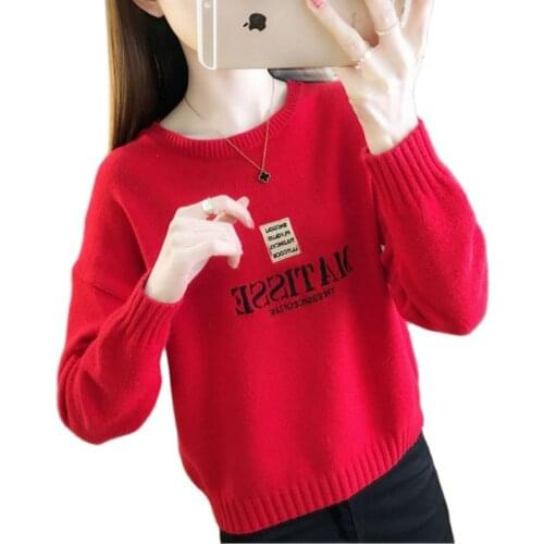 Spring And Autumn New Korean Alphabet Embroidered Loose Round Neck Sweater Sweater All-Match Bottom Shirt Fashion