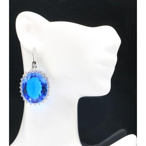 49x35mm Bohemia Hollow Created Rich Blue Violet Tanzanite Womans Present Silver Earrings