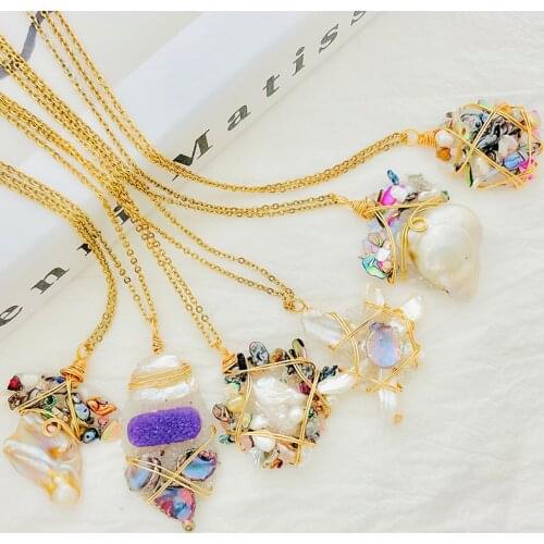 Bohemian Irregular Natural Stone Necklace for Women Mix Color Stone Stainless Steel Chains Jewelry New Necklace 2021 Wholesale