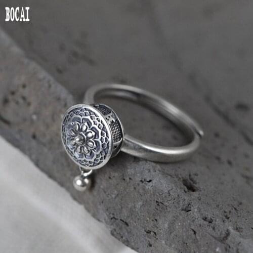 New real S925 pure Silver Fashion Jewelry for Female Chinese style Warp cone Six-character Mantra Ring Thai Silver Woman Rings