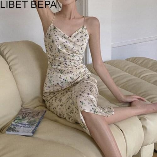 2021 New Women Summer Party Dress Sexy Backless Sleeveless Floral Printed High Waist Vintage Split Elegant Long Dresses DR6642