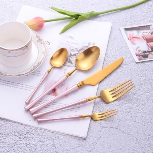 Golden Cutlery 20 Piece Set Knives Forks Spoons Kitchen Tableware Spoon Set Golden Stainless Steel Restaurant Dinnerware