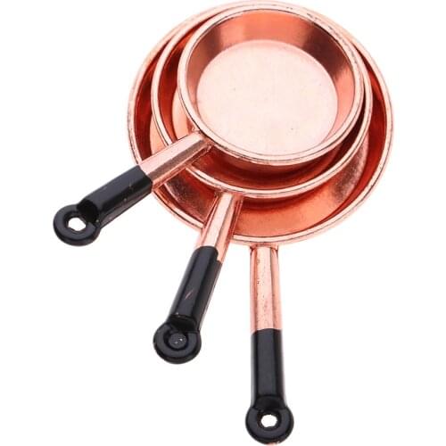 1/12 Miniature Cooking Pan Pot Dollhouse Kitchen Accessories - Kids Toy Mini Doll House Kitchen Cookware Utensil 3 Pieces
