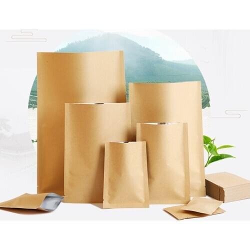 100Pcs Open Top Heat Kraft Paper Aluminum Foil Packing Bags For Food Coffee Powder Foil Pack Bag Customizable logo