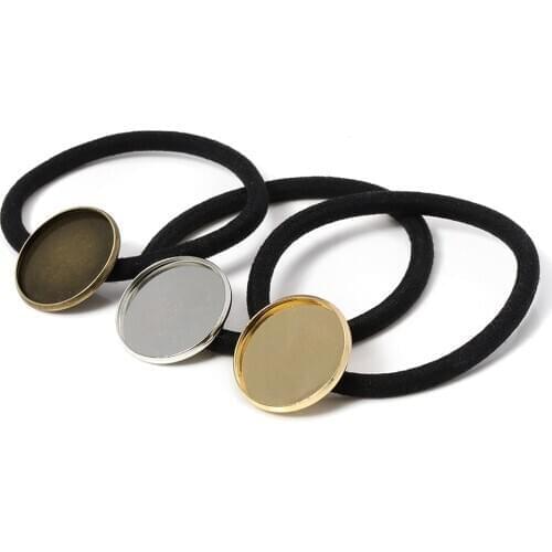 10pcs Hair Band Settings 20/25mm Cabochon Base Holder Hair Clips Elastic Band Rope DIY Women Hair Accessories For Jewelry Making