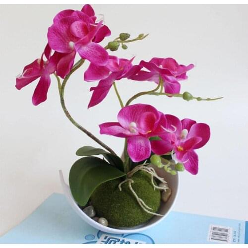 3-branch Simulate Butterfly Orchid with Flowerpot Potted Artificial Plant Home Garden Office Decoration