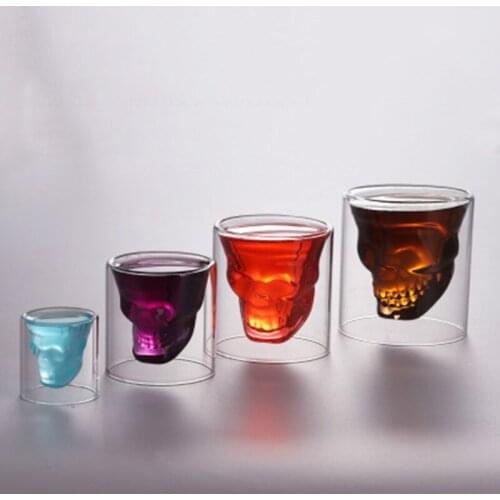 4pcs25-250ml Double glass cup Transparent skull wine milk whisky tea coffee water mug drinks glass reusable Tool bar accessories