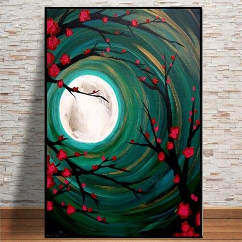 Abstract Painting Moon Blossom Tree Starry Sky Landscape Painting On Canvas Home Decor Wall Artwork Landscape Canvas Painting