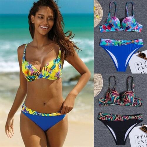 Bikinis 2021 mujer Sexy Push Up Bikini Set Swimwear Women Swimsuit Halter biquini Floral print Bathing Suit Women Beachwear