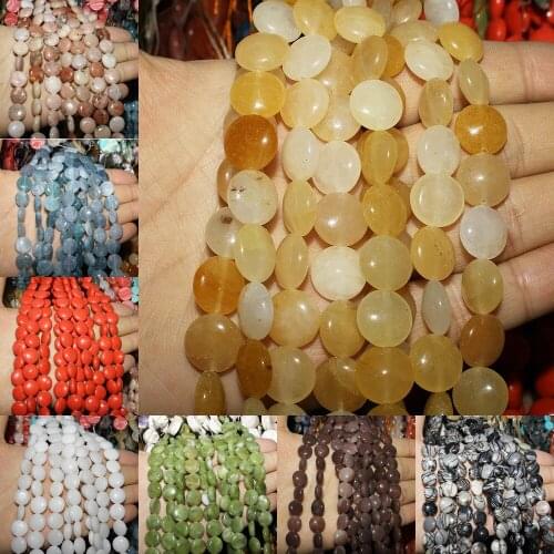 12mm Natural Semi-precious Stone Loose Beads Strand Flat Round Shape 12 Colors for Choice DIY for Making Necklace Bracelets