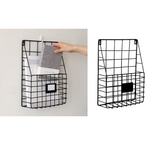 D08D Mail Organizer Wire Basket Wall Mounted Magazine File Holder Hanging Document Foyer Storage Shelf