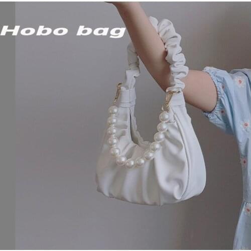 Popular pearl bag niche design female messenger bag 2020 new trendy fold cloud underarm bag