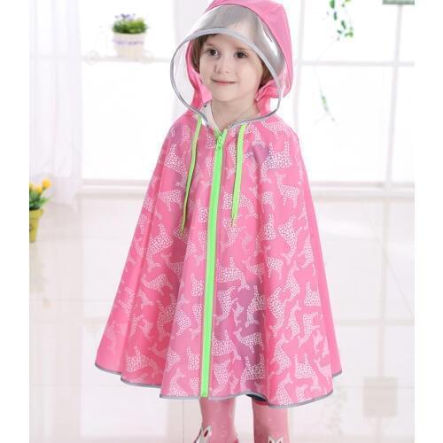 Healthy Kids Raincoat Cartoon Rain Coat for Children Safe Waterproof Zipper Ponchos Large Hat Brim Outdoor Schoolbag Cape Boy