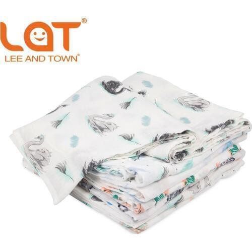 LAT Brand 100% Cotton Muslin Swaddle Blankets Premium Receiving Blanket Baby Shower Gift Nursery Blanket 47" x 47" Feather Print