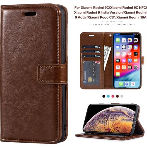 Leather Flip Case For Xiaomi Redmi 9C Redmi 9C NFC Silicone Case Wallet Cover For Xiaomi Redmi 9 India Version Business Case