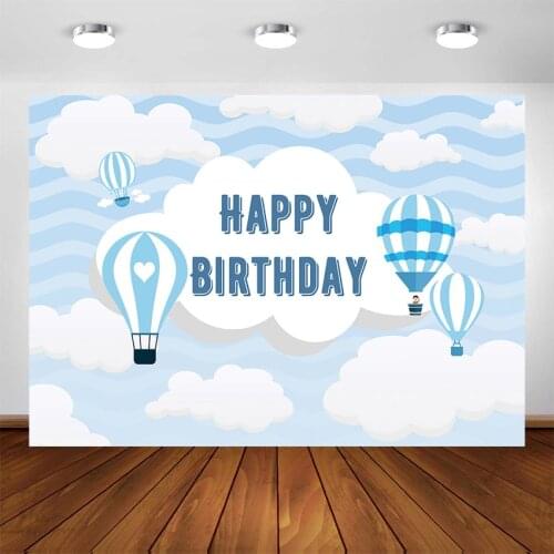 Hot Air Balloon Photography Backdrop Blue Sky White Clouds Boy Birthday Party Banner Blue Background Photobooth Decoration