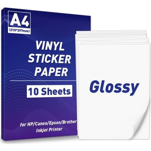 A4 Glossy Paper Vinyl Sticker Printable Paper Label 10 Sheets for HP Epson Canon Inkjet Printer Stationary Gift DIY Pack Label
