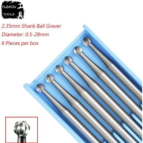 6 Pieces 2.35mm Shank Ball Graver Diameter 0.5 to 2.0mm Miniature Precision Milling Cutter Tungsten Alloy Power Tool Accessories