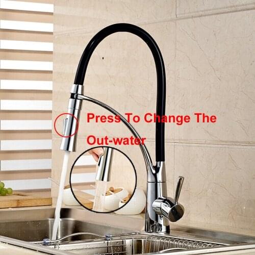 Chrome Polish and Black Hose Kitchen Mixer Faucet Pull Down Dual Sprayers Rotatable Stream Sprayer Rotation Spout Faucet