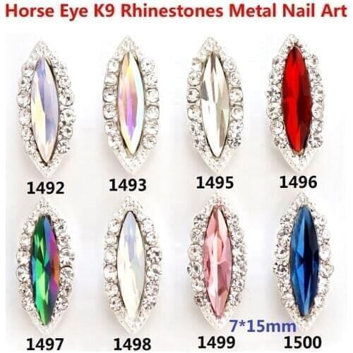 50pcs 7*15mm K9 Quality Glass Crystal Clear AB Horse Eye Glitter Metal Nail Art Rhinestone Manicure Tips 3D Nail Art Decorations