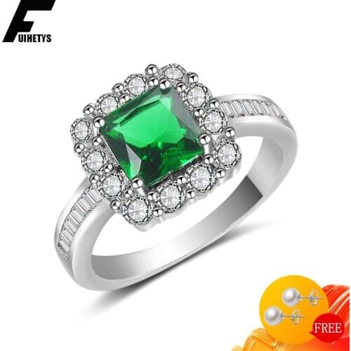 BaliJelry Classic Rings 925 Silver Jewelry Square Emerald Zircon Gemstones Ring for Women Wedding Engagement Party Accessories
