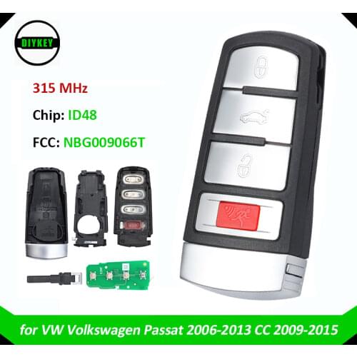 DIYKEY Smart Remote Key 4 Button 315MHz ID48 Chip for VW Passat CC 2006 2007 2008 2009 2010 2011 2012 FCC: NBG009066T