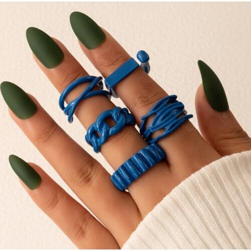 Tocona 5pcs/sets New Fashion Blue Hollow Out Geometry Ring Sets for Women Men Charms Alloy Metal Party Jewelry кольца 20187