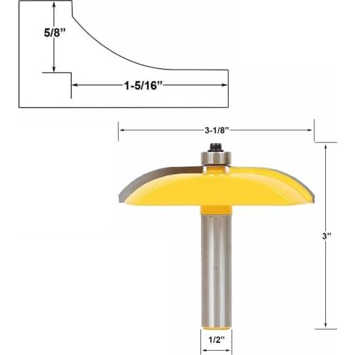 1pc 12MM 1/2" Shank Raised Panel Router Bit Cove Door Milling Cutter Woodworking Cutting Tenon for Wood Tools MC03128