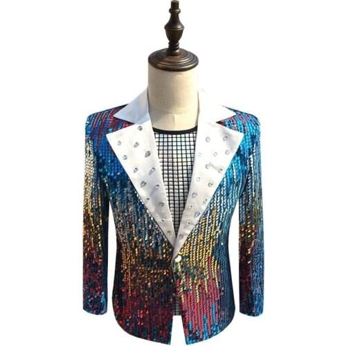 Colorful Blazers For Men Gold Red Blue Sequin Blazer Men Slim Fit Club Party DJ Stage Clothing For Men Blazer Masculino Slim Fit